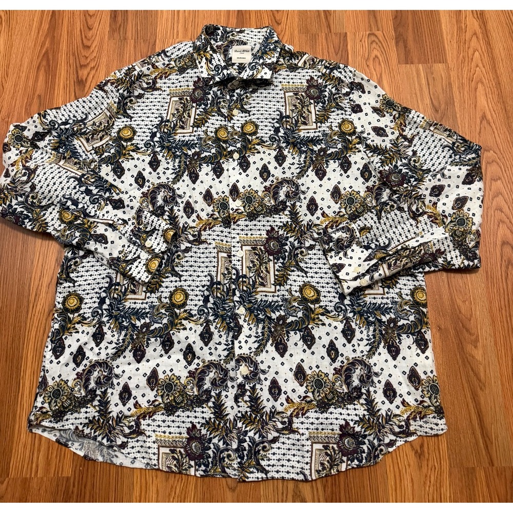 Murano Shirt Mens Extra Large Baird McNutt Linen Paisley Floral Button Front